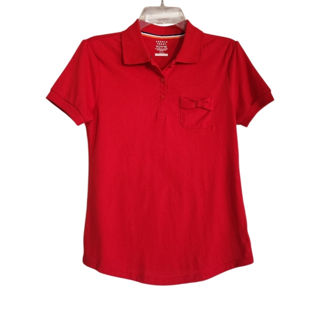 Girl's Red Polo Shirt with Bow On Pocket Sz Xl Nwt